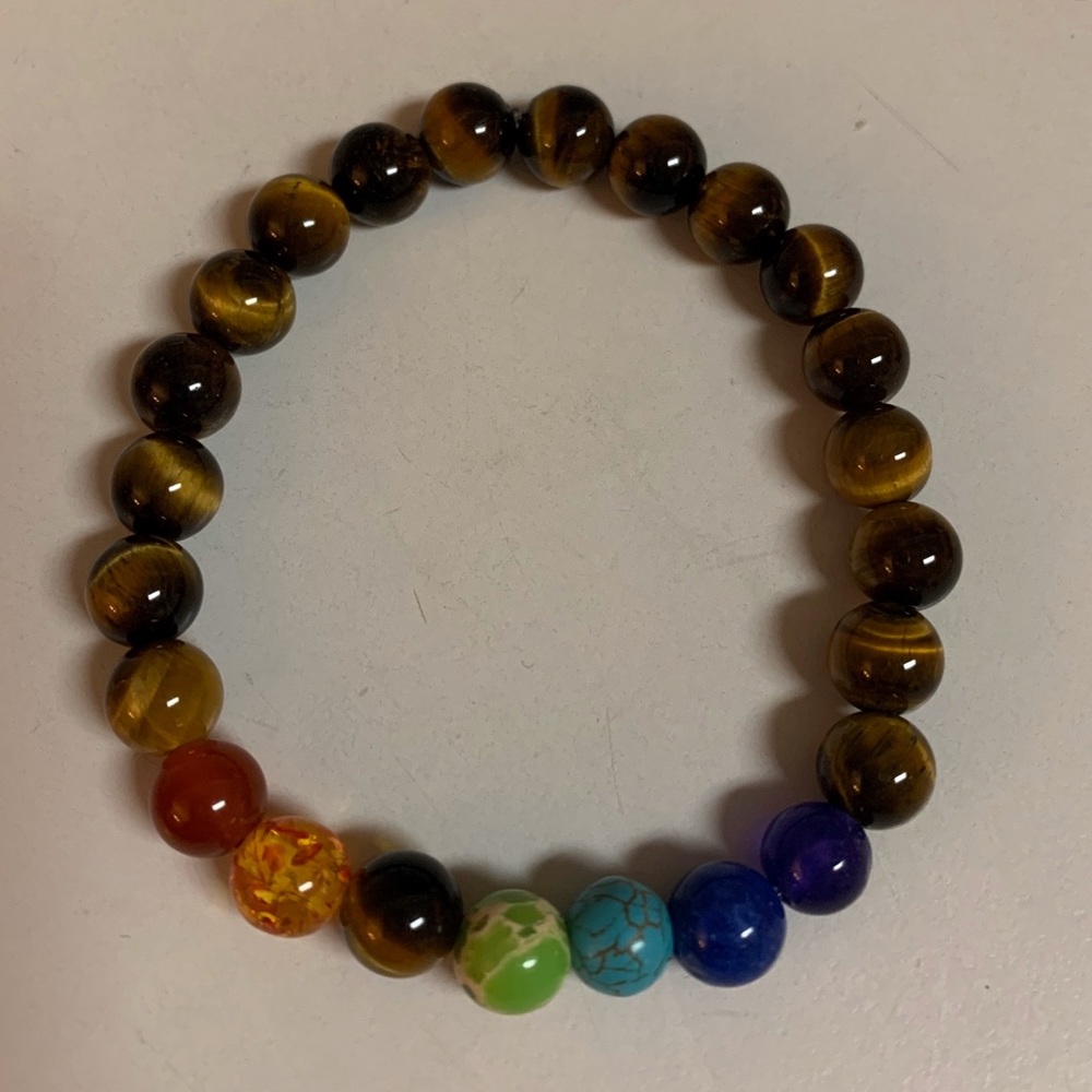 Hand Made Natural Tiger’s Eye Chakra Bracelet
